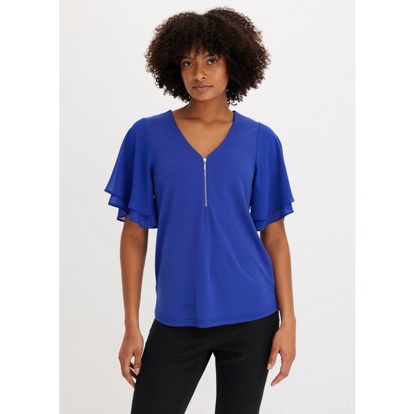 bonprix T-Shirt mit Chiffonärmeln, Kurzarm-Design, aus Polyester und Elasthan