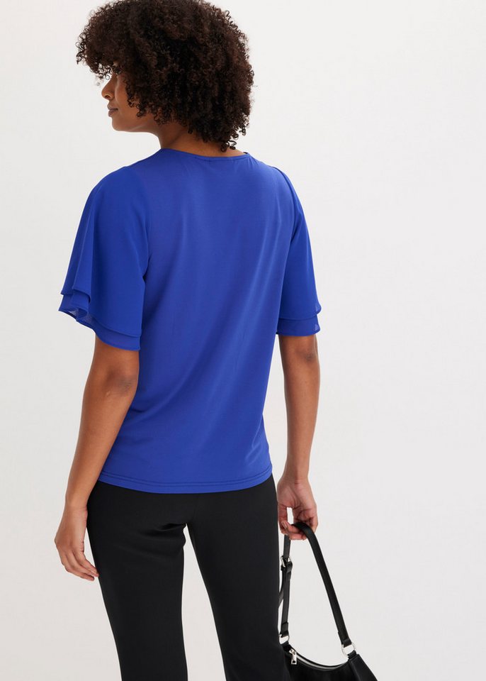 bonprix T-Shirt mit Chiffonärmeln, Kurzarm-Design, aus Polyester und Elasthan – Bild 2 von 5