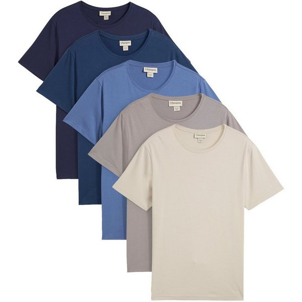 bonprix T-Shirt (Packung, 5-tlg., 5er) Regular Fit, Kurzarm, für warme Tage, aus Baumwolle und Viskose