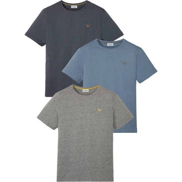 bonprix T-Shirt (Packung, 3-tlg., 3er) Regular Fit, Kurzarm, für den Alltag, aus Baumwolle und Viskose