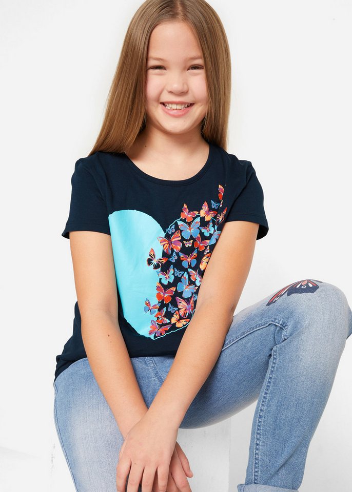 bonprix T-Shirt Regular Fit, Kurzarm, aus Baumwolle, mit Schmetterlings-Print – Bild 2 von 5