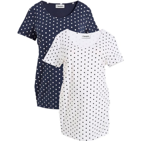 bonprix Umstandsshirt (Packung, 2-tlg) figurbetonte Passform, seitliche Raffungen, gepunktetes Design