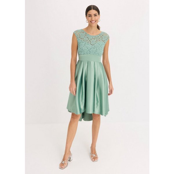 bonprix Vokuhila-Kleid ausgestellte Passform, aus glänzendem Satin, mit Taillen-Einsatz