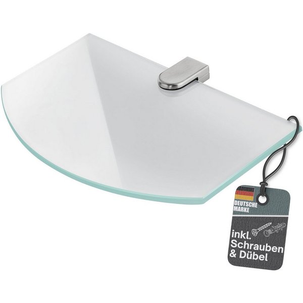 bonsport Badregal Glas Regal, Glasregal Milchglas halbrund 25.4 x 14 x 0.6 cm