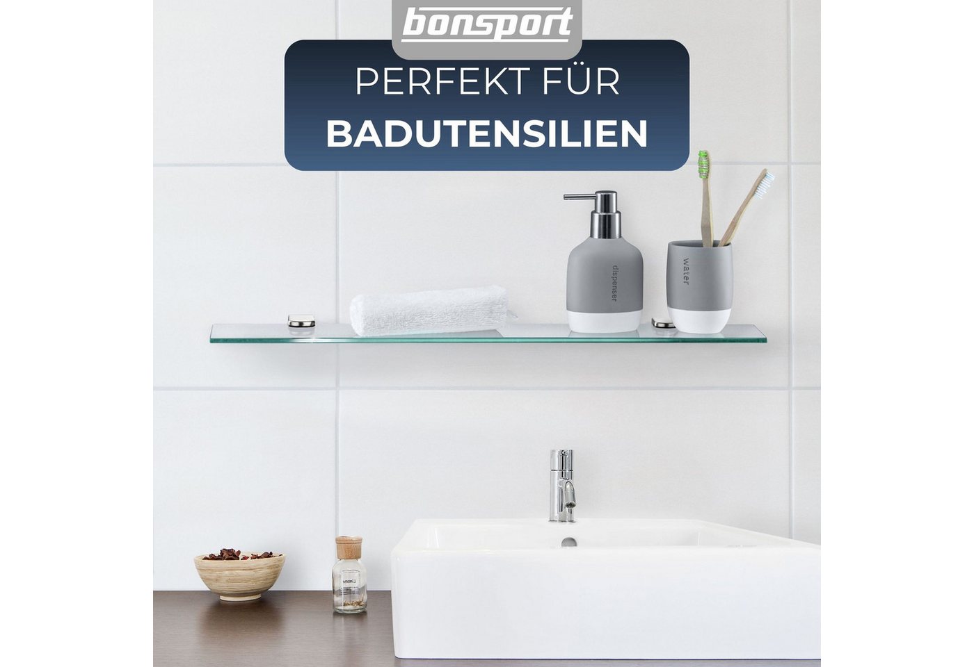 bonsport Badregal Glas Regal, Glasregal klar rechteckig 30 x 10.16 x 0.6 cm – Bild 2 von 5
