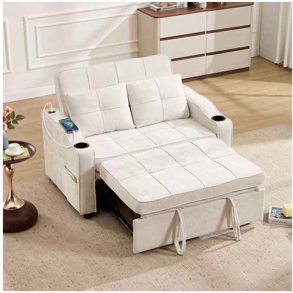 Bonzy Home Schlafsofa 2-Sitzer Schlafsofa, mit Getränkehaltern und Seitentasche, 93*84*125cm, mit Ladeanschluss und Seitentaschen