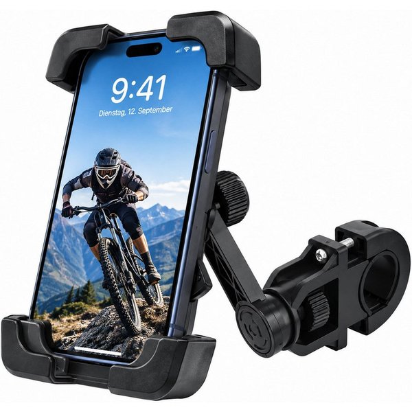 BOOD Handy-Halterung 360° drehbar, für 4,7‑6,7 Zoll Smartphones, Lenker 22‑28 mm, schwarz, (bis 6,7 Zoll, Packung, 1-tlg., Montage erforderlich, Handy‑Lenkerhal