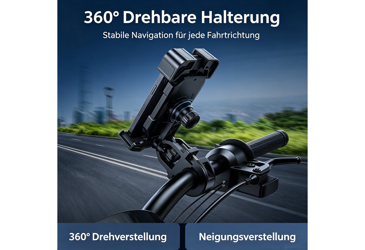 BOOD Handy-Halterung 360° drehbar, für 4,7‑6,7 Zoll Smartphones, Lenker 22‑28 mm, schwarz, (bis 6,7 Zoll, Packung, 1-tlg., Montage erforderlich, Handy‑Lenkerhal – Bild 2 von 5