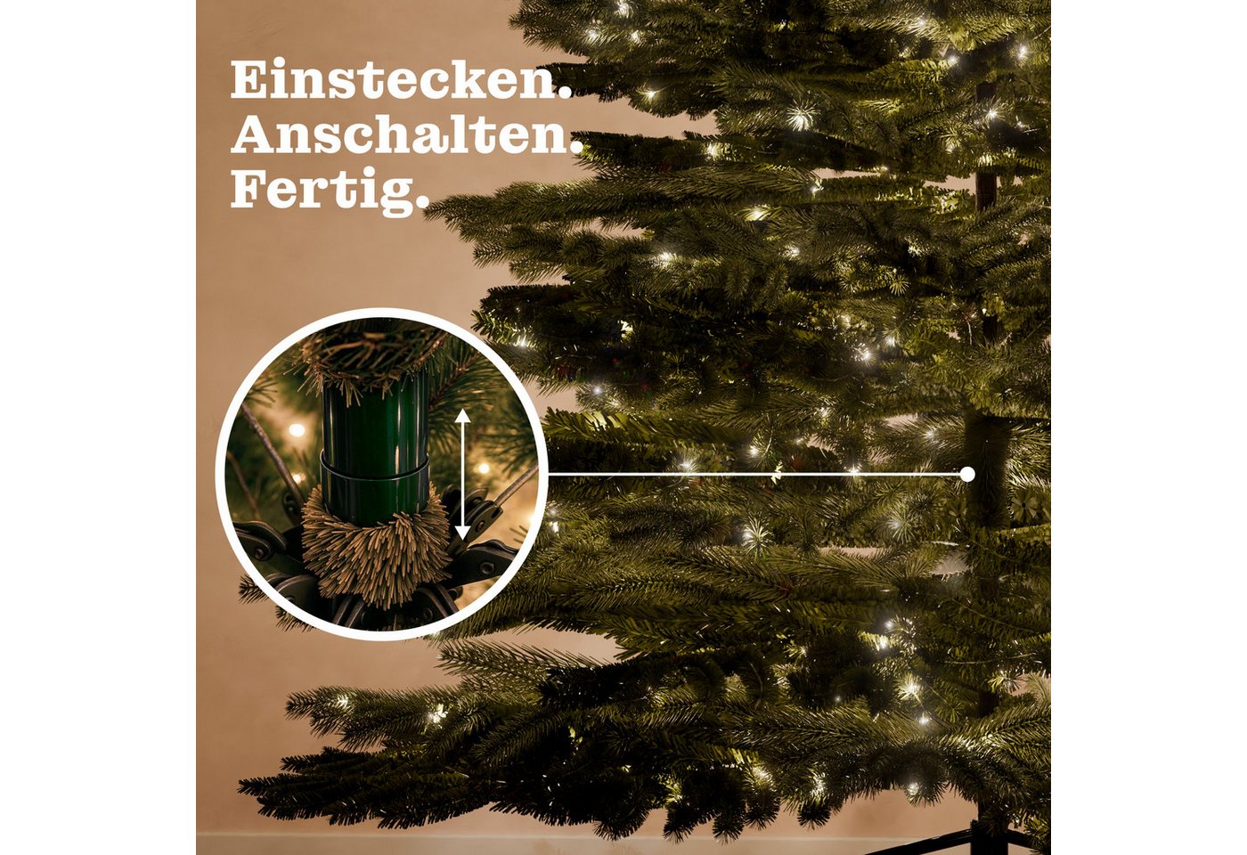 BoomDing Künstlicher Weihnachtsbaum Tannenbaum Weihnachtsbaum mit LED - 180, 210, 240 cm Höhe, Christbaum mit Metallständer und wünderschöner LED Beleuchtung – Bild 2 von 5