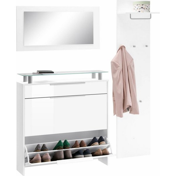 borchardt Möbel Garderoben-Set Oliva, (3-tlg), mit hängendem Schuhschrank, Paneel und Spiegel