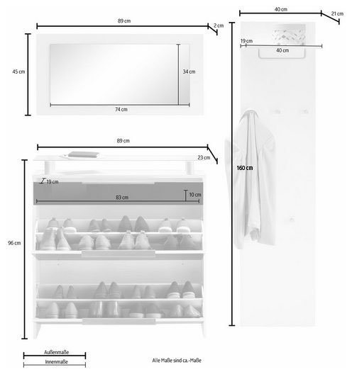 borchardt Möbel Garderoben-Set Oliva, (3-tlg), mit hängendem Schuhschrank, Paneel und Spiegel – Bild 3 von 4