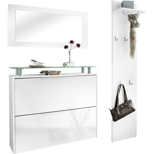 borchardt Möbel Garderoben-Set Rena mit Schuhschrank, Paneel und Spiegel, mit Glasablage