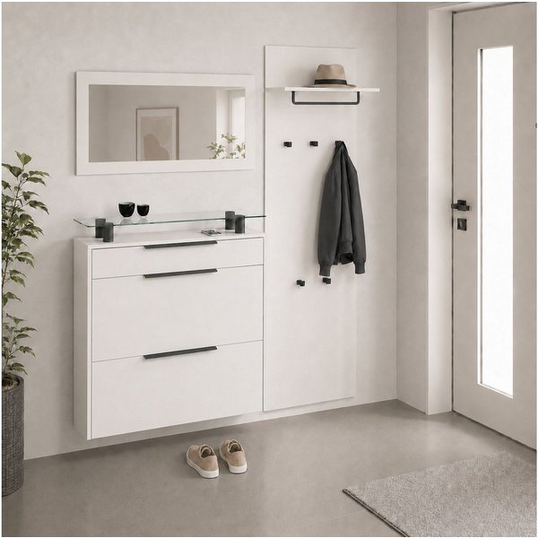 borchardt Möbel Garderoben-Set Tom, (3-St), mit hängendem Schuhschrank, Paneel und Spiegel