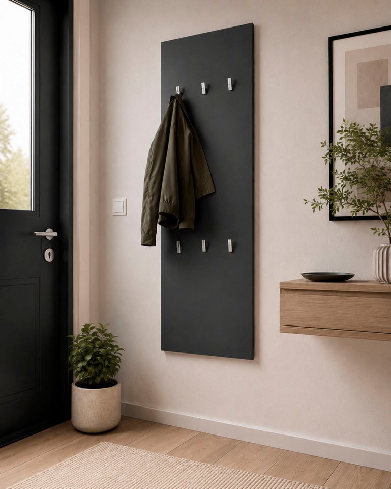 borchardt Möbel Garderobenpaneel Vaasa, 123x45cm mit Metallhaken, Garderobe hängend, 6 Haken, Wandgarderobe – Bild 4 von 5
