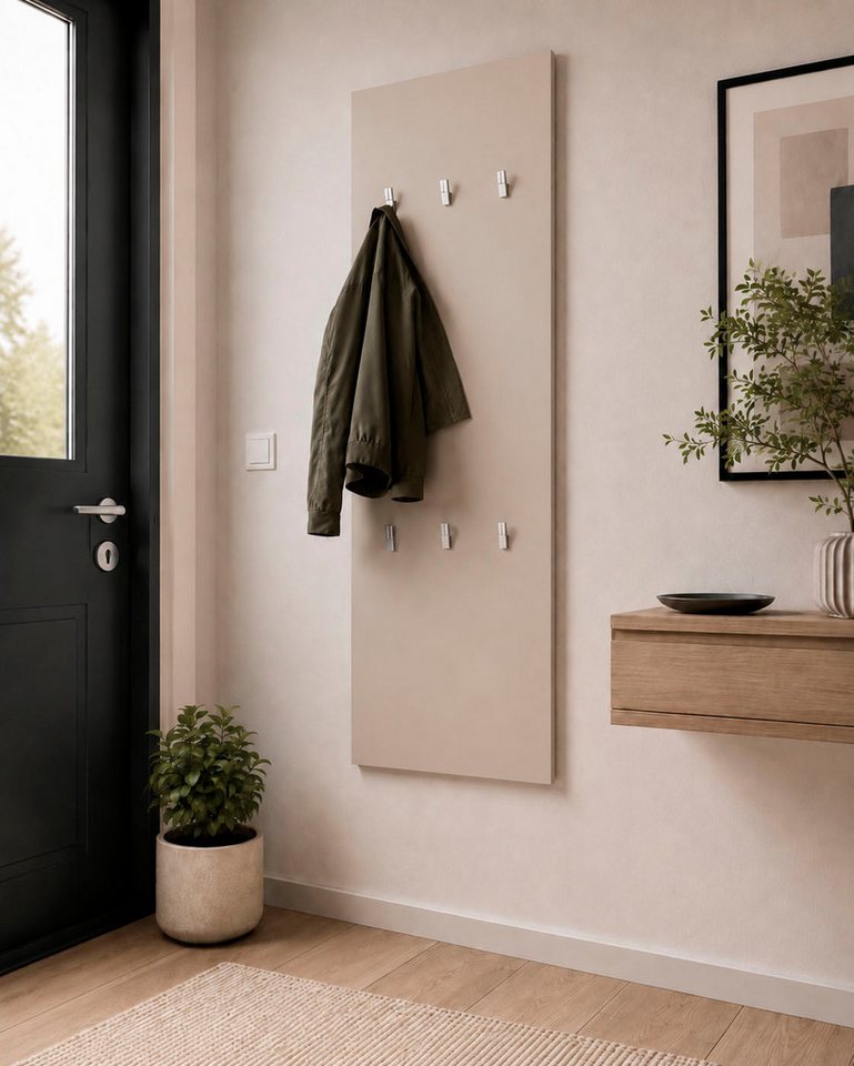 borchardt Möbel Garderobenpaneel Vaasa, 123x45cm mit Metallhaken, Garderobe hängend, 6 Haken, Wandgarderobe – Bild 4 von 5