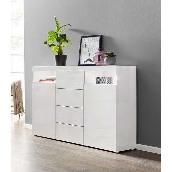borchardt Möbel Highboard Kapstadt mit Push-to-open-Funktion, Hochglanzdekor, Kommode, Sideboard, Breite 139 cm, 2 Türen, 4 Schubkästen, Modernes Design made in