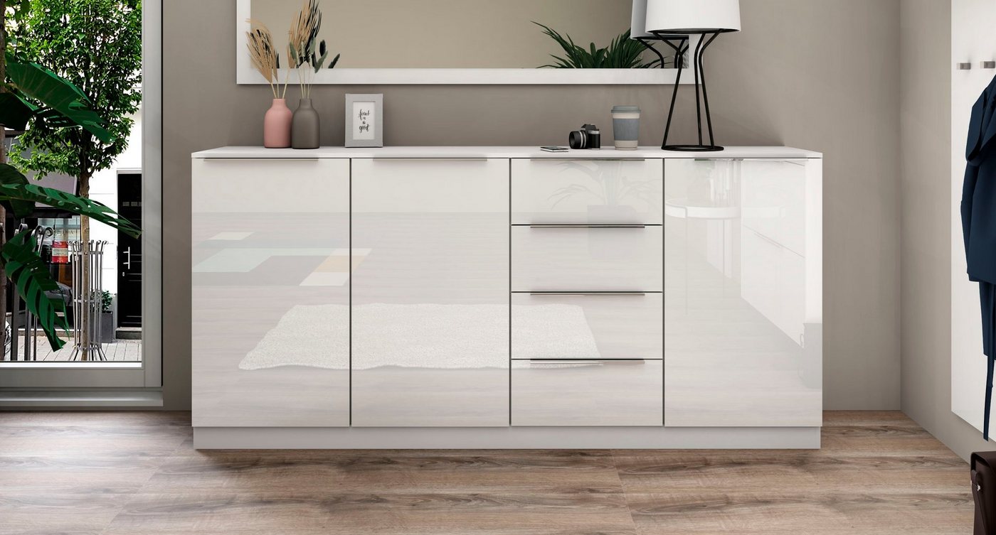 borchardt Möbel Highboard Oliva, Breite 200cm, moderne Kommode mit glänzenden Metallgriffen, viel Stauraum, Türen und Schubladen, Einlegeböden verstellbar – Bild 2 von 5