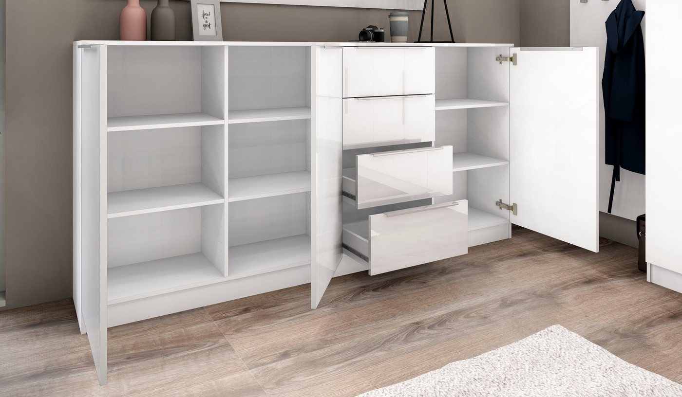 borchardt Möbel Highboard Oliva, Breite 200cm, moderne Kommode mit glänzenden Metallgriffen, viel Stauraum, Türen und Schubladen, Einlegeböden verstellbar – Bild 3 von 5