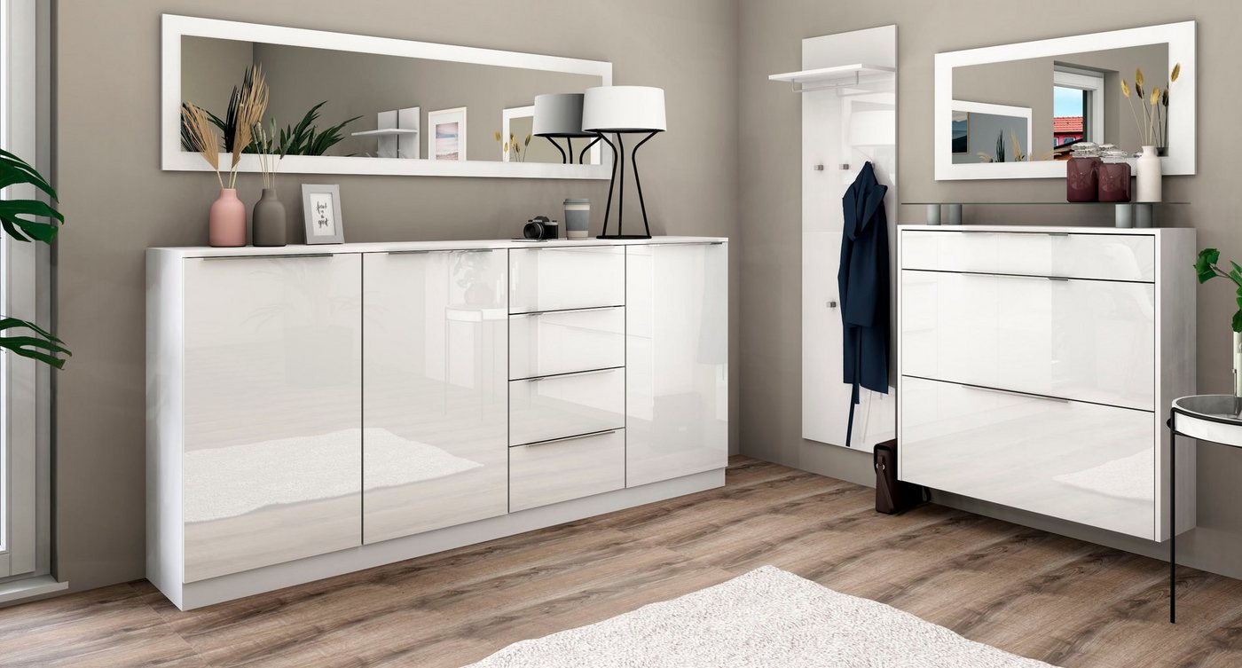 borchardt Möbel Highboard Oliva, Breite 200cm, moderne Kommode mit glänzenden Metallgriffen, viel Stauraum, Türen und Schubladen, Einlegeböden verstellbar – Bild 4 von 5
