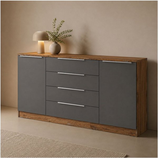 borchardt Möbel Kommode Oliva, Kommode mit Metallgriffen, Breite 166 cm, mit 4 Schubkästen