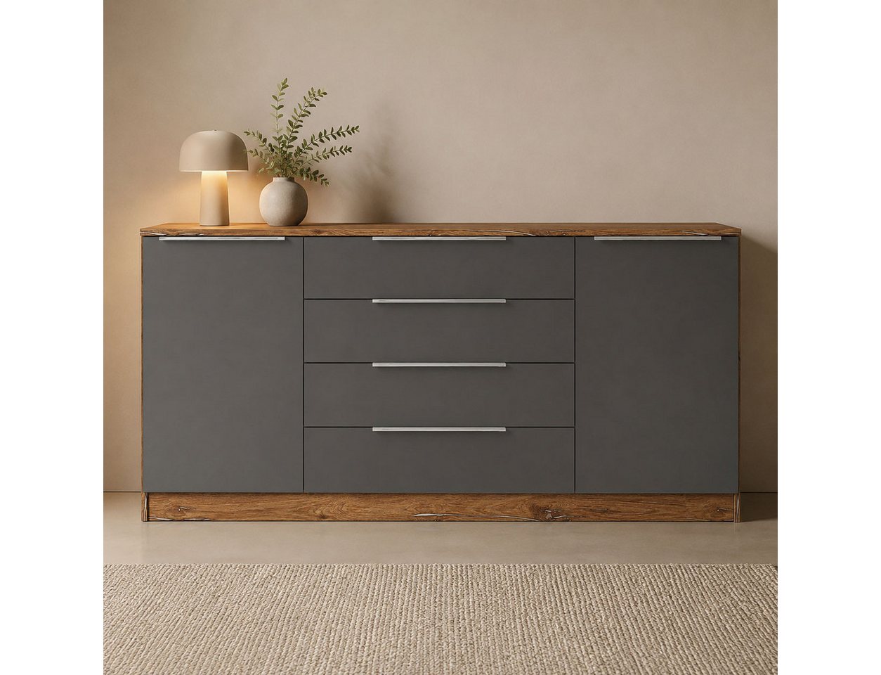 borchardt Möbel Kommode Oliva, Kommode mit Metallgriffen, Breite 166 cm, mit 4 Schubkästen – Bild 4 von 5