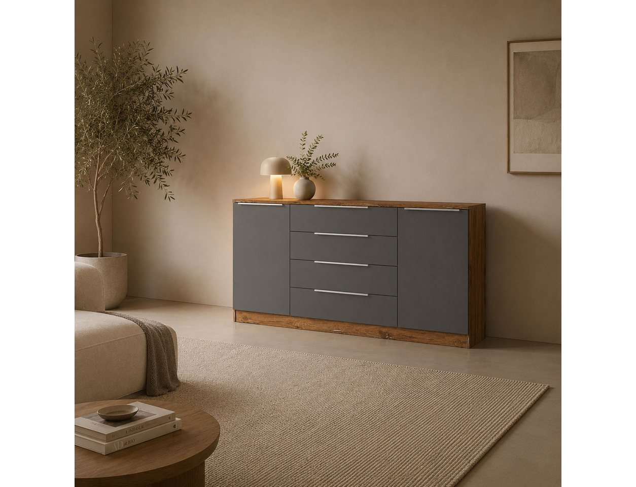 borchardt Möbel Kommode Oliva, Kommode mit Metallgriffen, Breite 166 cm, mit 4 Schubkästen – Bild 5 von 5