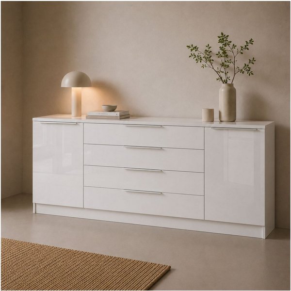 borchardt Möbel Kommode Oliva, Kommode mit Metallgriffen, Breite 200 cm, mit 4 Schubkästen