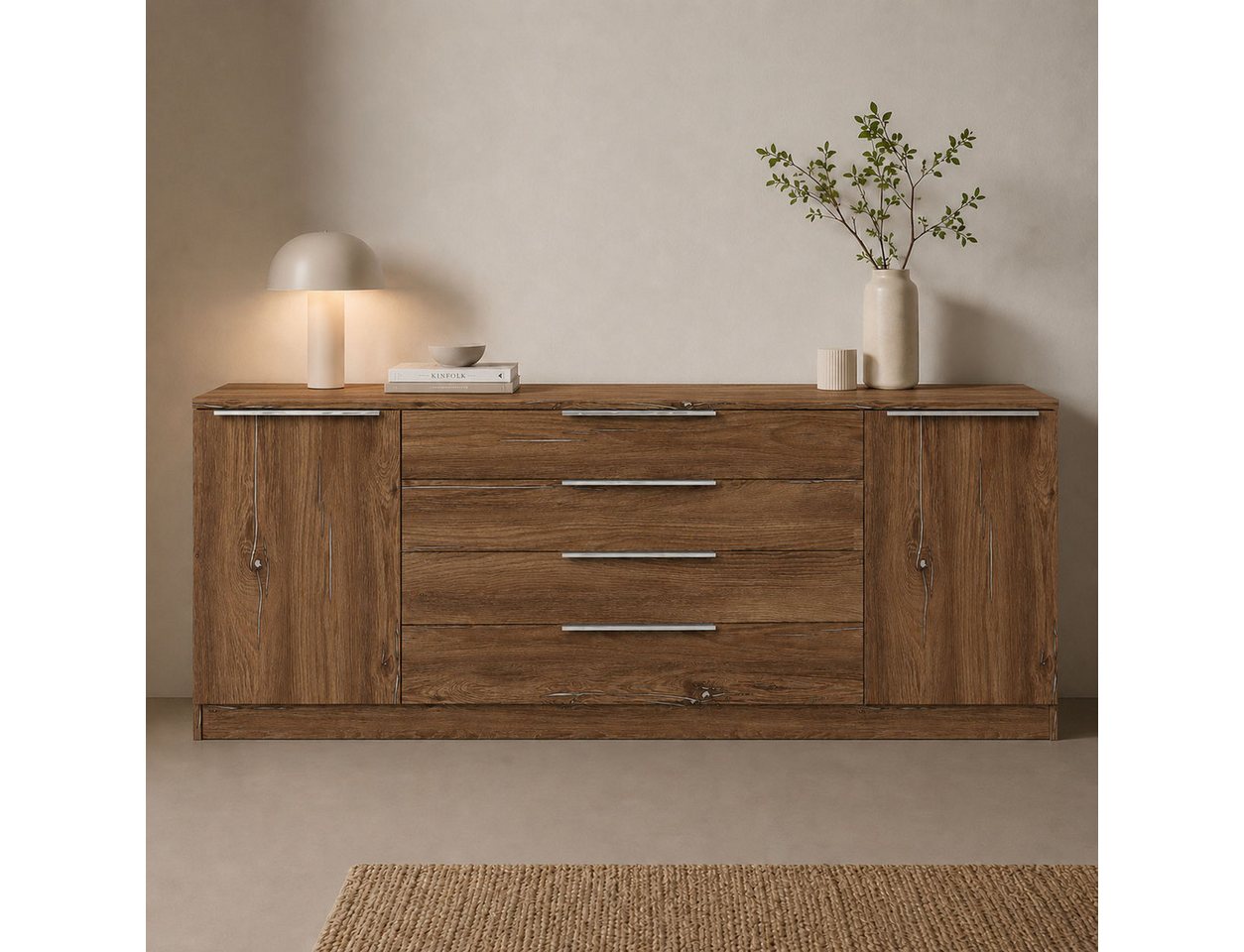 borchardt Möbel Kommode Oliva, Kommode mit Metallgriffen, Breite 200 cm, mit 4 Schubkästen – Bild 5 von 5