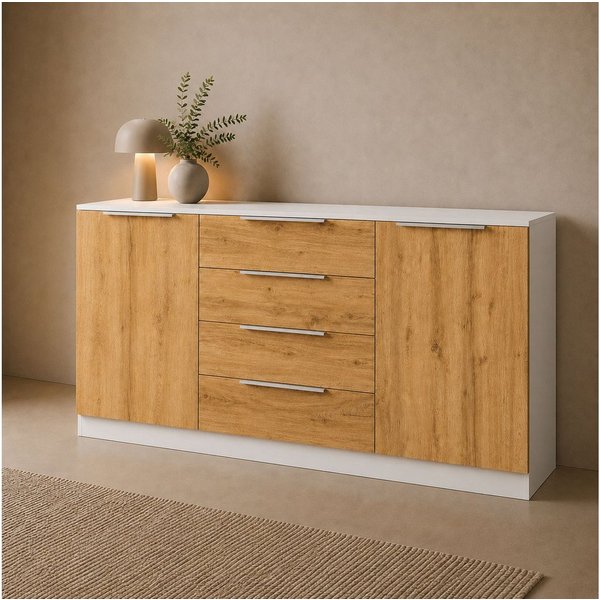 borchardt Möbel Kommode Oliva, Kommode mit Metallgriffen, Breite 166 cm, mit 4 Schubkästen