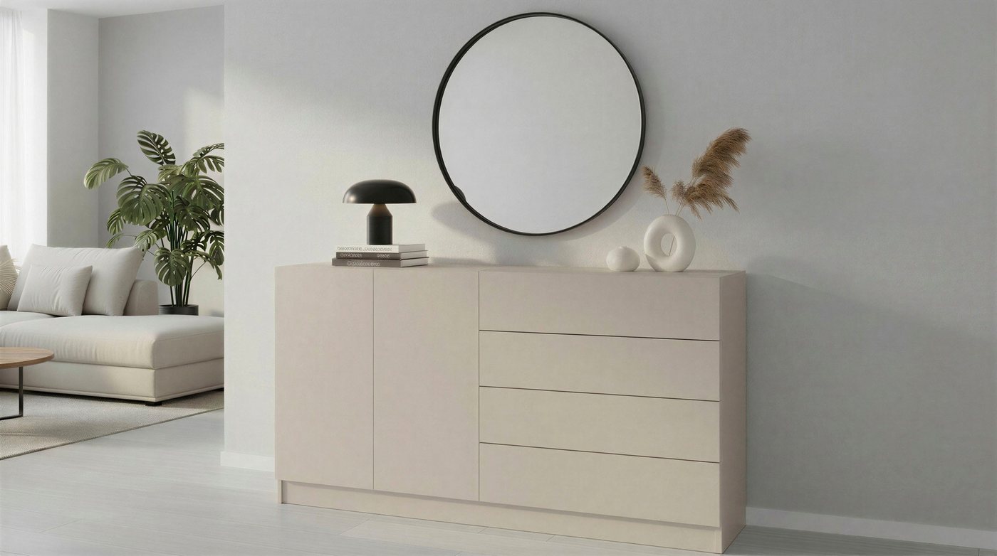 borchardt Möbel Kommode Vaasa, Breite 152cm, Höhe 79cm, grifflos, Modernes Sideboard mit 2 Türen und 4 Schubfächern – Bild 5 von 5