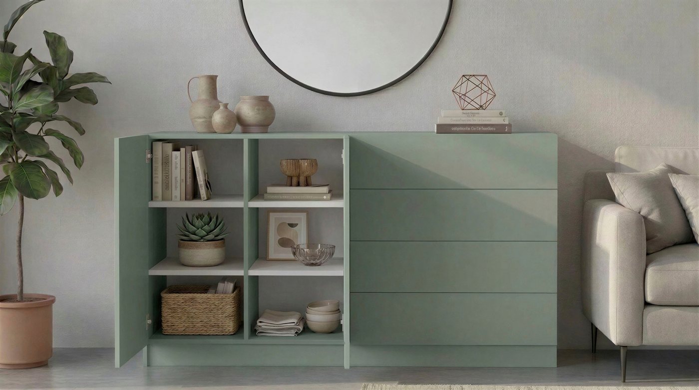 borchardt Möbel Kommode Vaasa, Breite 152cm, Höhe 79cm, grifflos, Modernes Sideboard mit 2 Türen und 4 Schubfächern – Bild 3 von 5