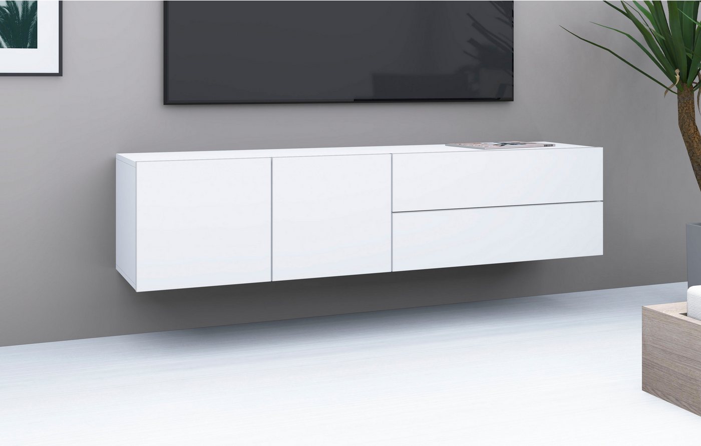 borchardt Möbel Lowboard Sophia, TV-Schrank Breite 152 cm, 2 Türen und 2 Schubkästen, hängende Montage – Bild 3 von 5