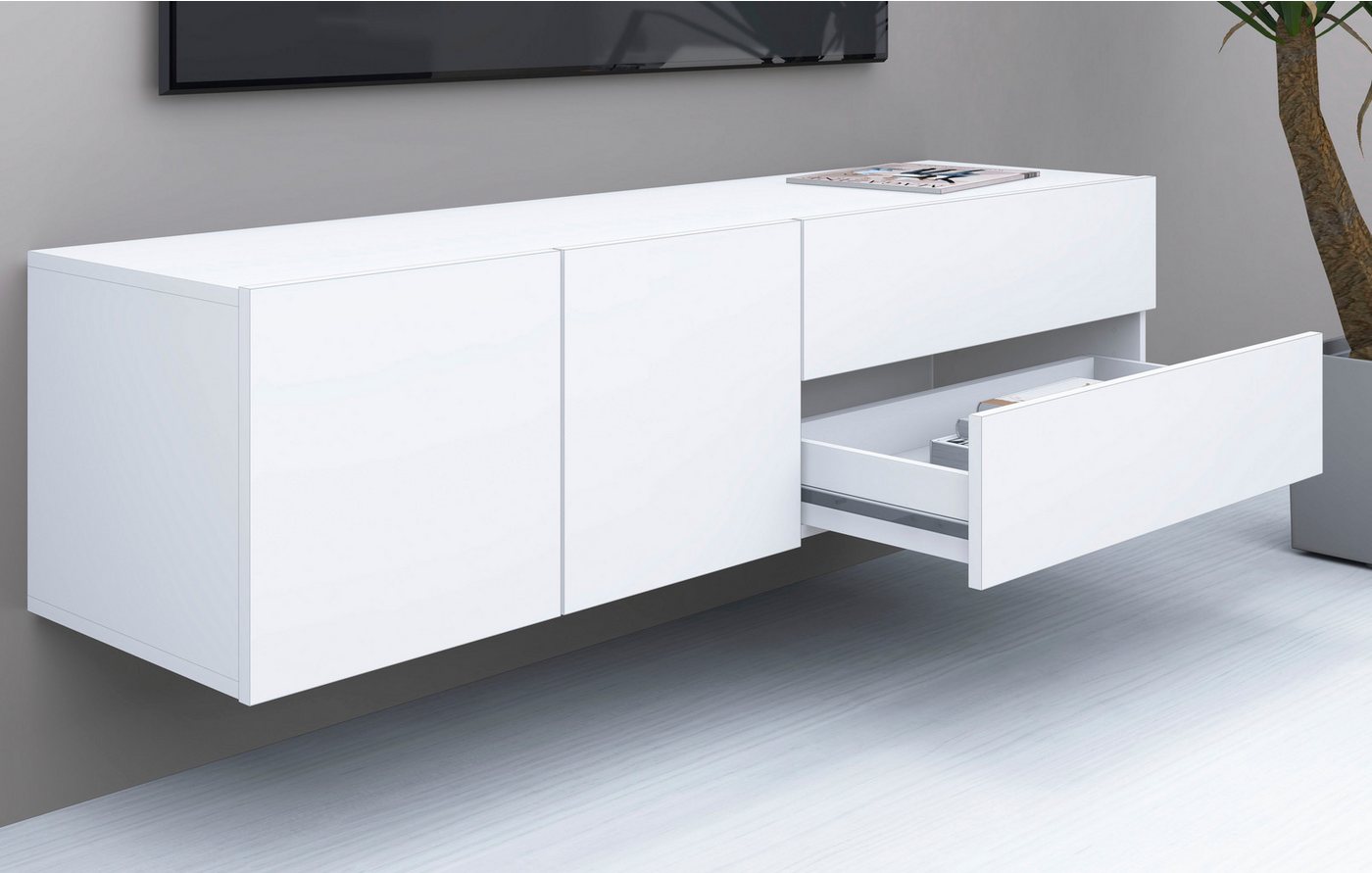 borchardt Möbel Lowboard Sophia, TV-Schrank Breite 152 cm, 2 Türen und 2 Schubkästen, hängende Montage – Bild 4 von 5