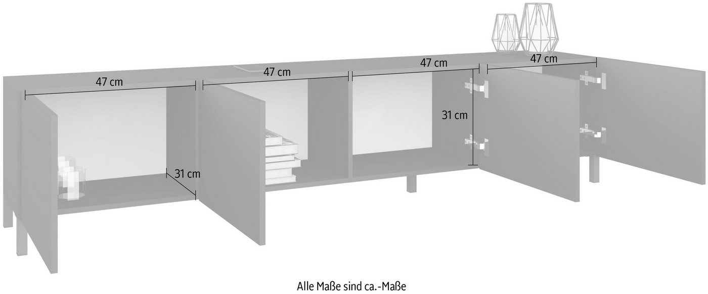 borchardt Möbel Lowboard Sophia, TV-Schrank mit Metallfüßen, Metallfüße, grifflose Optik – Bild 5 von 5