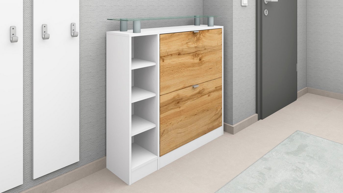borchardt Möbel Schuhschrank Dolly, Schuhregal, Schuhkipper mit Glasablage und Metallgriffen Breite 89 cm – Bild 3 von 5