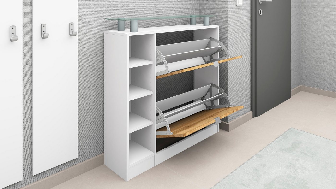 borchardt Möbel Schuhschrank Dolly, Schuhregal, Schuhkipper mit Glasablage und Metallgriffen Breite 89 cm – Bild 4 von 5