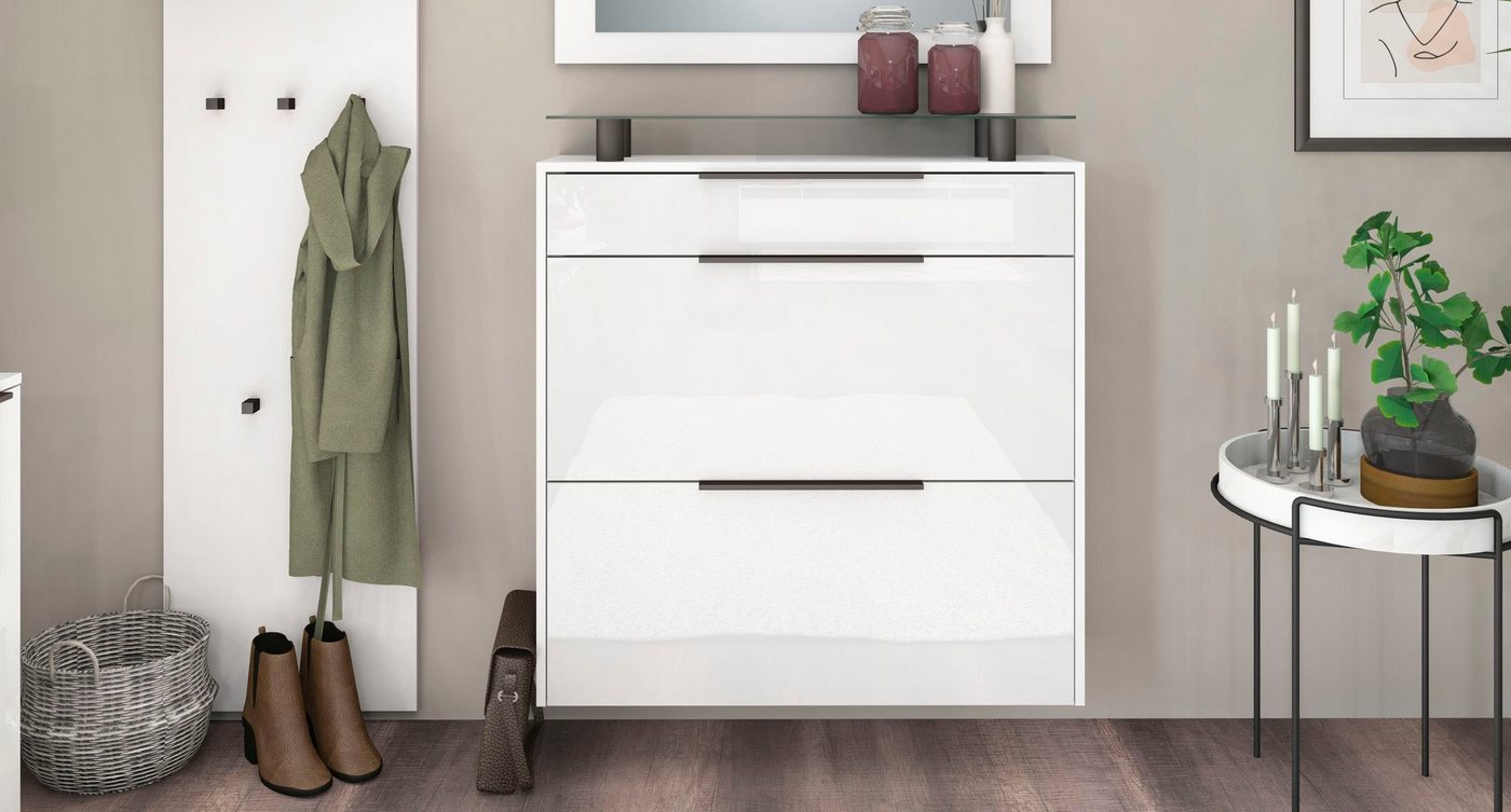 borchardt Möbel Schuhschrank Tom, Hängeschrank mit Glasablage und Metallgriffen – Bild 3 von 5