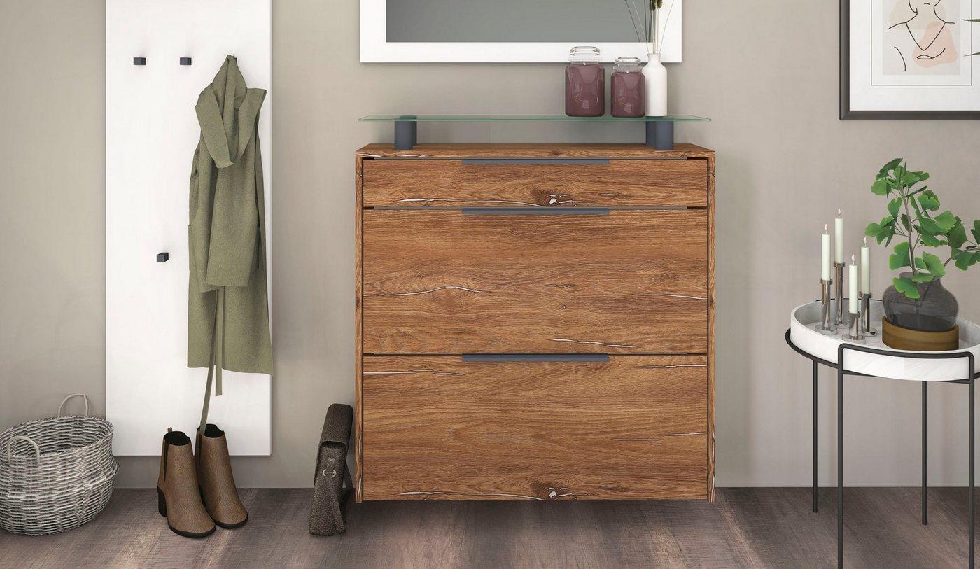 borchardt Möbel Schuhschrank Tom, Hängeschrank mit Glasablage und Metallgriffen – Bild 3 von 5