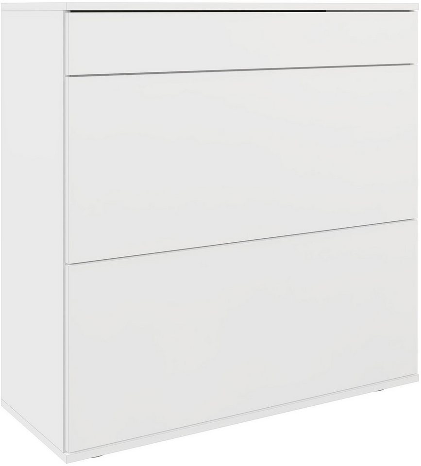 borchardt Möbel Schuhschrank Torben, Schuhregal mit 4 Fächern für ca. 16 Paar Schuhe, Breite 89 cm Push-to-open-Funktion, Schubkasten, 2 Klappen, 2 verstellbare – Bild 2 von 5