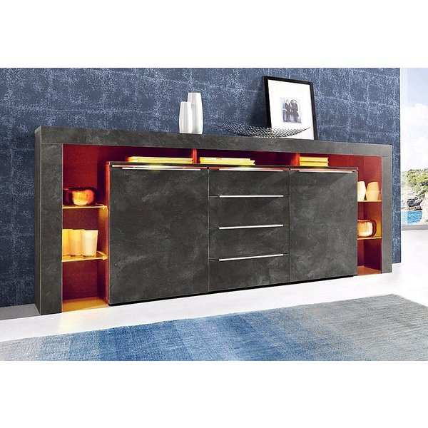 borchardt Möbel Sideboard Lima, Breite 192cm mit Metallgriffen und Glasböden, Sehr viel Stauraum, 2 Türen, 4 Schubfächer, eleganter Überbau