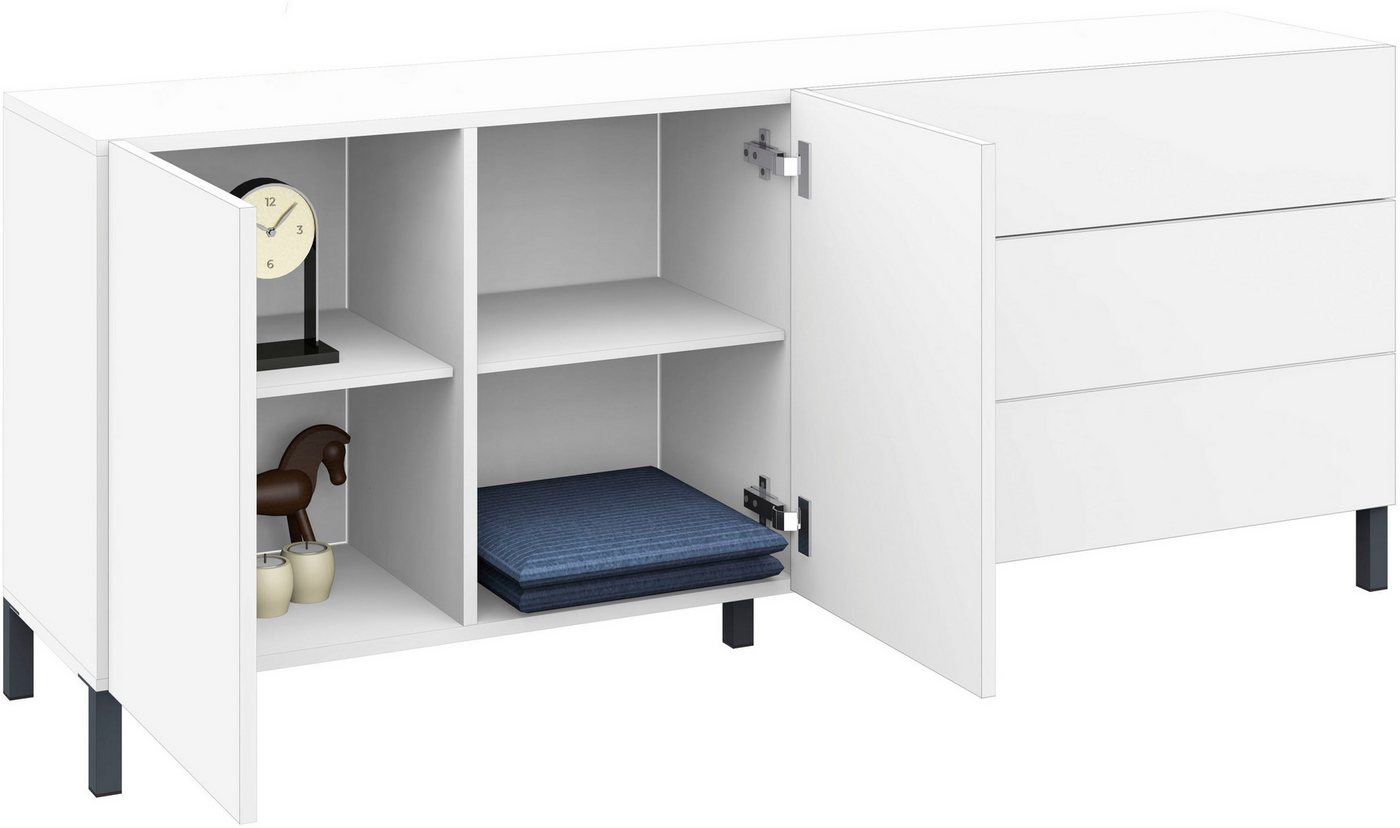 borchardt Möbel Sideboard Sophia, Kommode mit Metallfüßen, 3 Schubkästen, Breite 152 oder 190 cm, grifflose Optik, viel Stauraum, verstellbare Böden – Bild 4 von 5