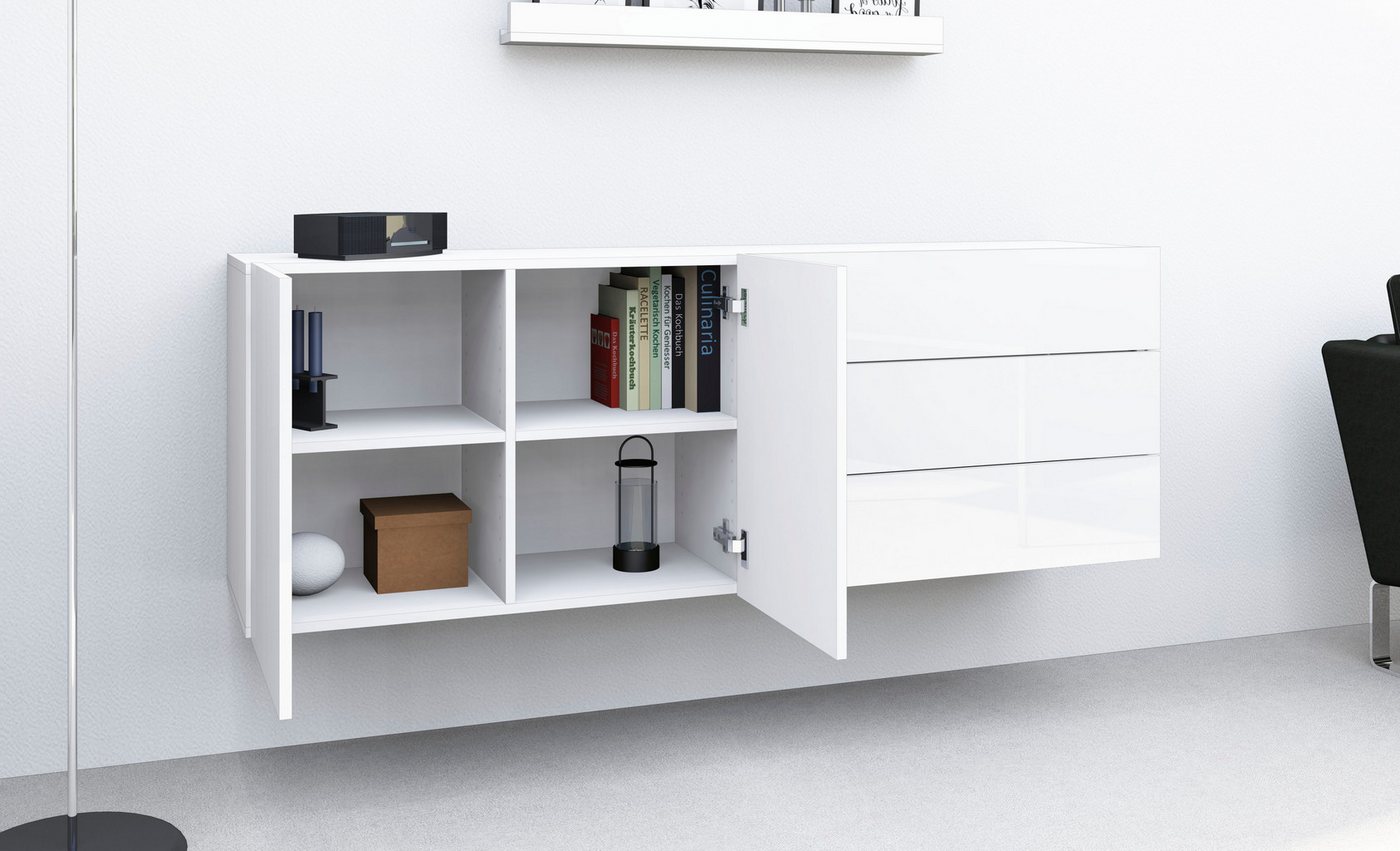 borchardt Möbel Sideboard Sophia, Hängeschrank mit 2 Türen, 3 Schubkästen, Breite 152 cm, grifflose Optik, viel Stauraum, verstellbare Böden – Bild 2 von 4