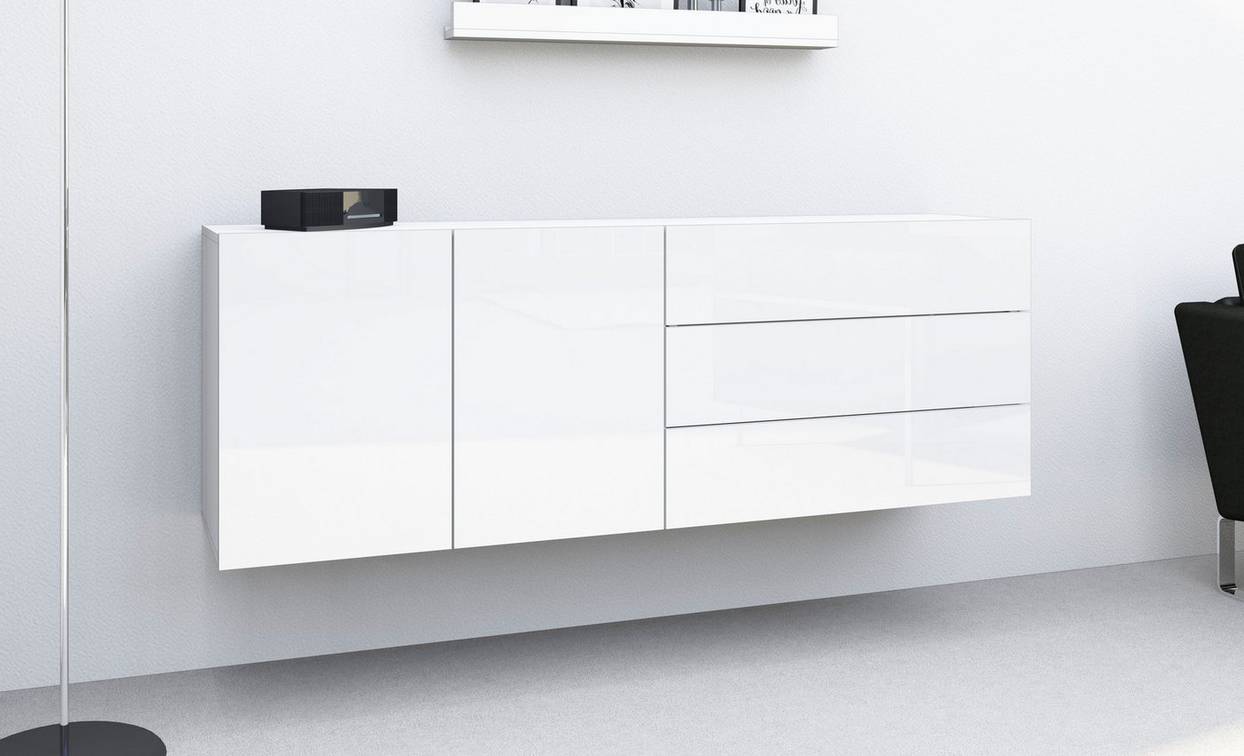 borchardt Möbel Sideboard Sophia, Hängeschrank mit 2 Türen, 3 Schubkästen, Breite 152 cm, grifflose Optik, viel Stauraum, verstellbare Böden – Bild 3 von 4