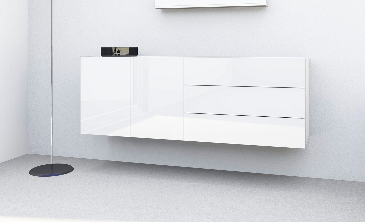 borchardt Möbel Sideboard Sophia, Hängeschrank mit 2 Türen, 3 Schubkästen, Breite 152 cm, grifflose Optik, viel Stauraum, verstellbare Böden – Bild 4 von 4