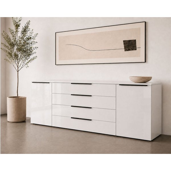borchardt Möbel Sideboard Tom, moderne Kommode mit Metallgriffen, 200cm breit, 2 Türen, 3 Schubfächer, Metallgriffe anthrazit
