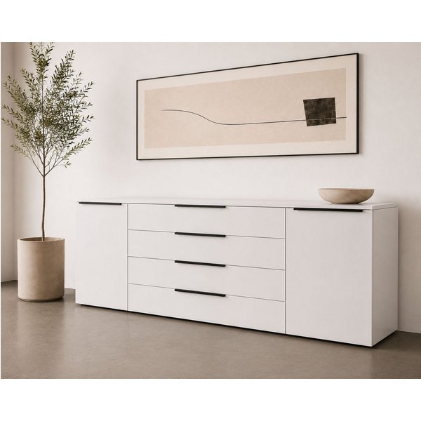 borchardt Möbel Sideboard Tom, moderne Kommode mit Metallgriffen, 200cm breit, 2 Türen, 3 Schubfächer, Metallgriffe anthrazit