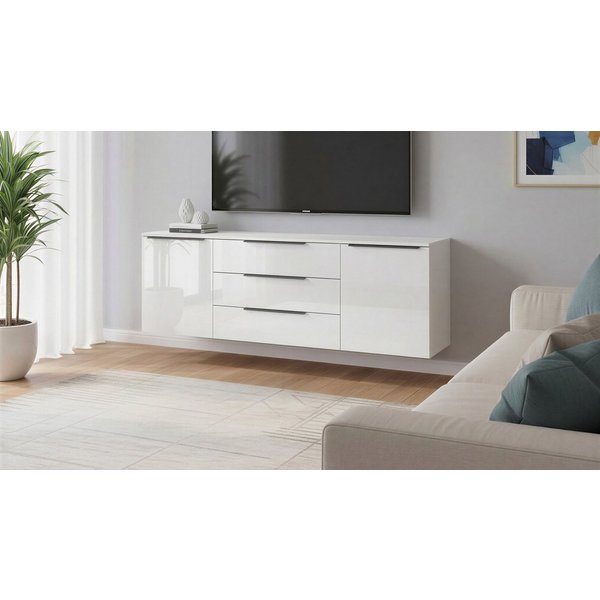 borchardt Möbel Sideboard Tom, Kommode Breite 166cm, hängend oder stehend mit Metallgriffen, 2 Türen 3 Schubkästen, verstellbare Einlegeböden
