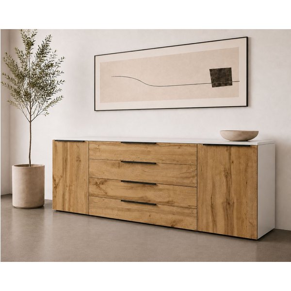 borchardt Möbel Sideboard Tom, moderne Kommode mit Metallgriffen, 200cm breit, 2 Türen, 3 Schubfächer, Metallgriffe anthrazit