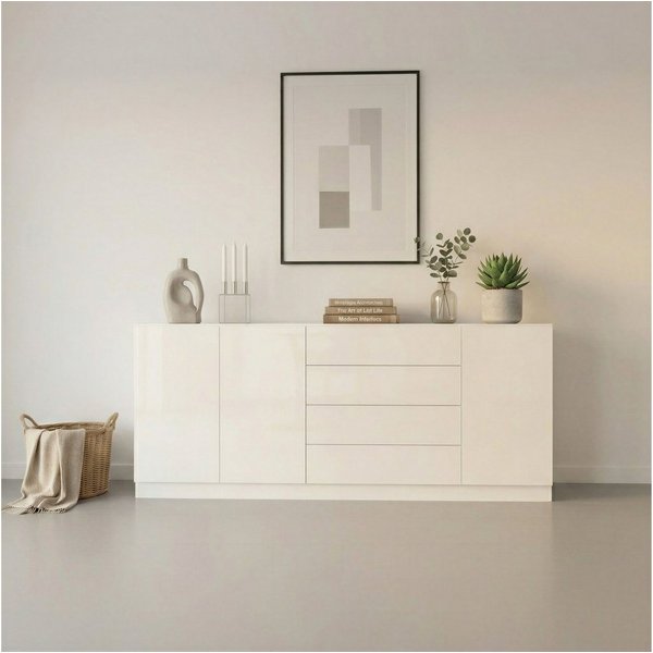 borchardt Möbel Sideboard Vaasa, Kommode mit 3 Türen und 4 Schubkästen auf Kugelführungen, Breite 190 cm