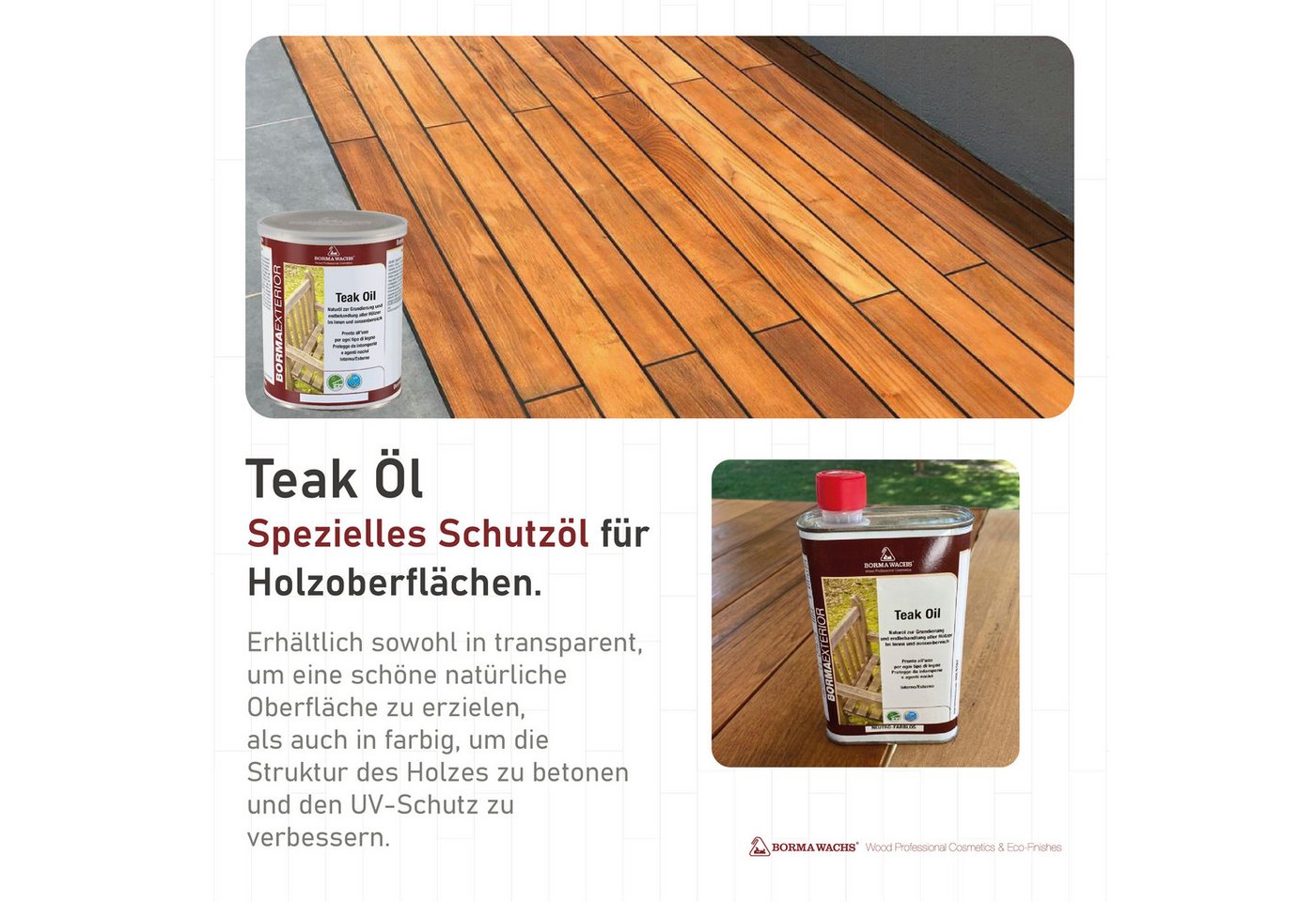 BORMA Holzöl Teaköl 500ml, Pflegeleicht – einfache Anwendung und spätere Auffrischung – Bild 3 von 5